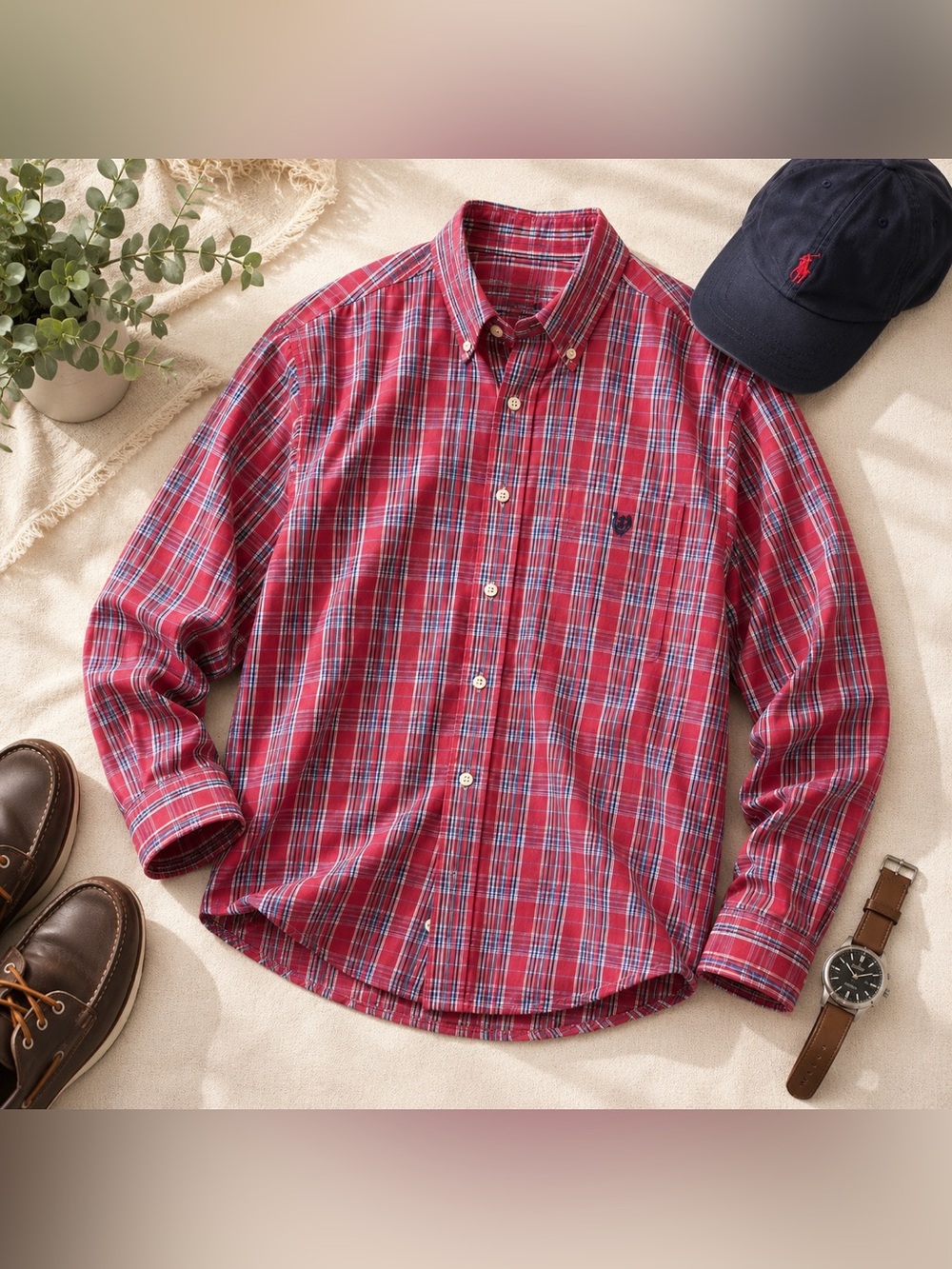 Chaps Red & Blue Plaid Button-Down Shirt